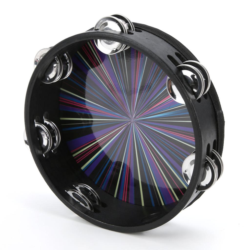Hand Tambourine Double Row Percussion Polyester Drum Skin Solid Wood Instrument 8‑inchColorful Rays