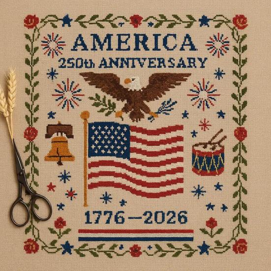 America Stitch Anniversary Cross US 250th Patriotic Cross Stitch Kit Beginner-Friendly Commemorative