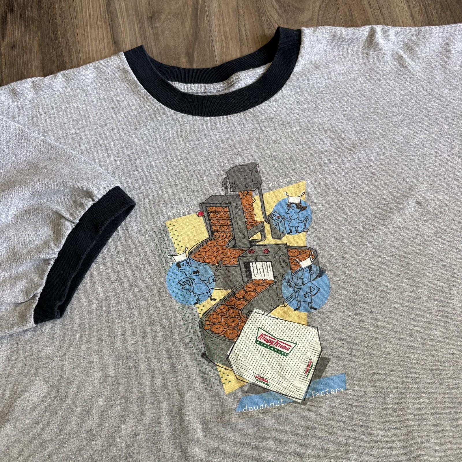 Vintage Krispy Kreme Donuts Men s Size XL Snack Promo 90s Gray Ringer Unisex T-Shirt XXXXL