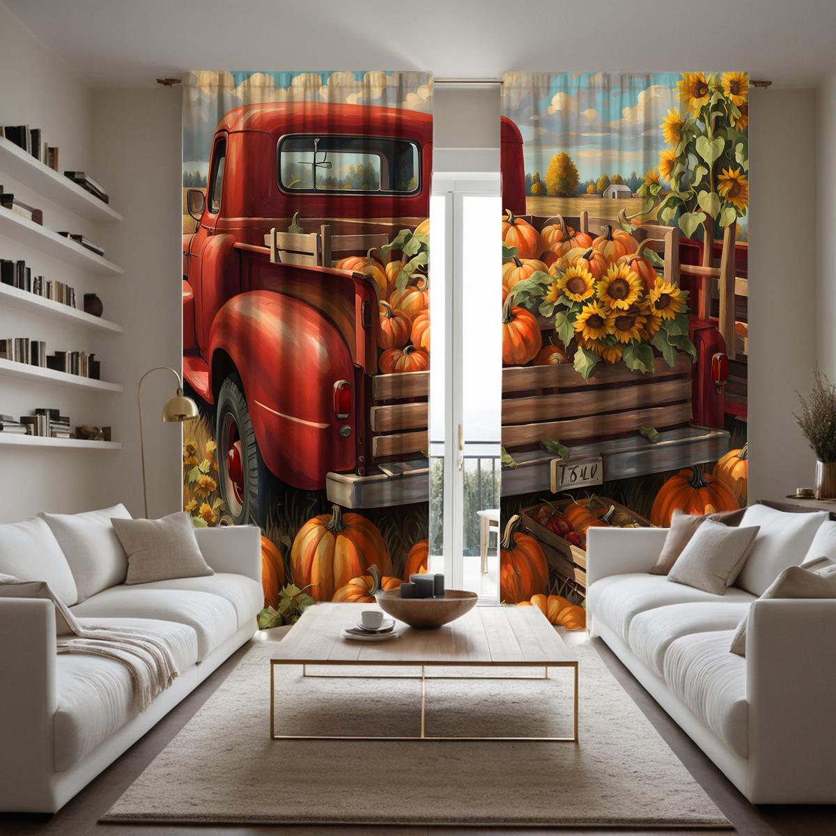 

Комплект из 2 предметов HD Праздник урожая поле Подсолнух тыква автобус занавеска Желтая завязка цифровая печать занавеска Домашний декор стиль Украсить W52H63inchW132H160cm