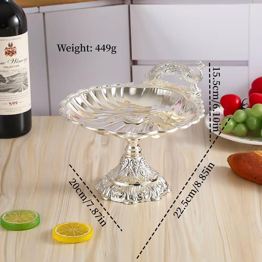 Multiple Sizes Peacock Shape Fruit Tray,Retro Alloy Engraving Shell Texture Home Cheese Food Plate,Snack Disc Table Decoration