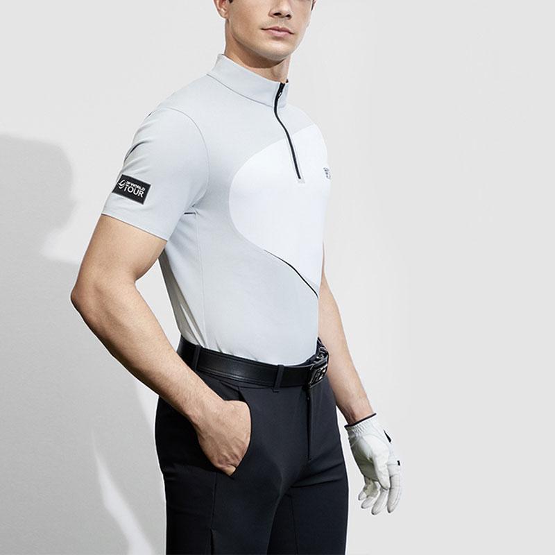 FILA Color Block Polo Golf Elite Knit Short Sleeve T-Shirt Men Tops Mist-Gray-Blue A11M415101F-LB