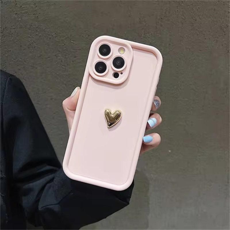 

3D Gold Heart силиконовый мягкий чехол для телефона iPhone 16 15 14 13 12 11 Pro Max XS XR 7 8 Plus SE 2020 противоударный чехол Candy Matte iPhone 11 Pro розовый