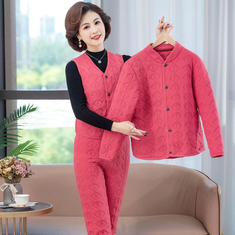 Women's Winter 3-Piece Set: Silk Cotton Coat & Outerwear for Middle-Aged