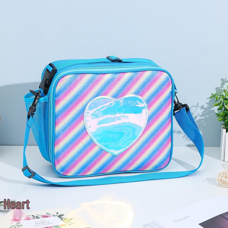 Heart-Shaped Rainbow Insulated Lunch Bag for Kids - Cute Cartoon Design