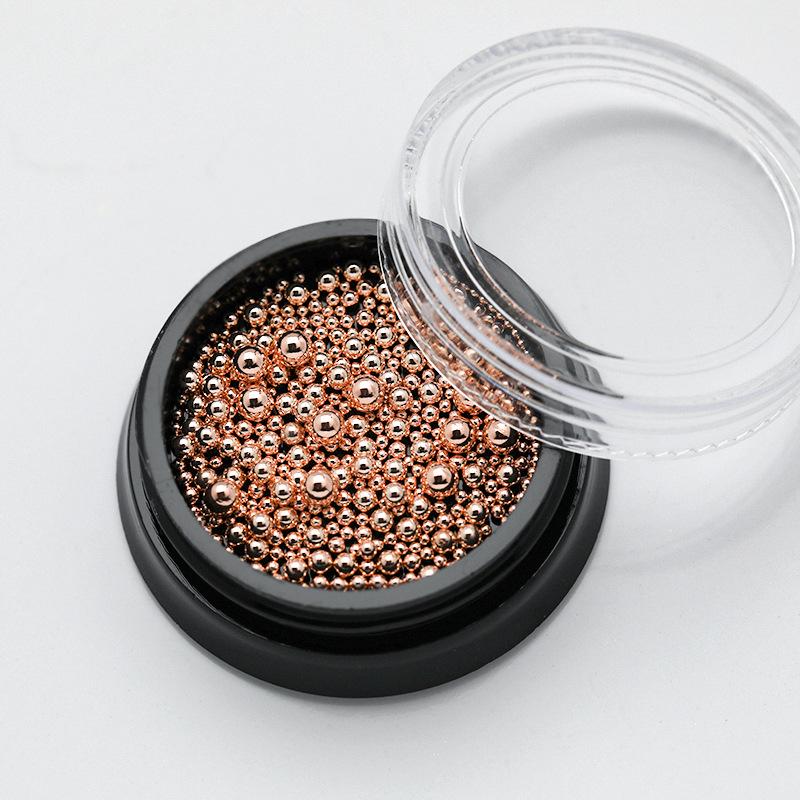 Nail Art Steel Beads Ornament Set: Gold, Silver, Rose Gold, Gunmetal & Black Caviar Beads