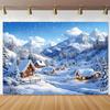 A winter Christmas village polyester background with a snow-covered cottage suitable for festive party decoration