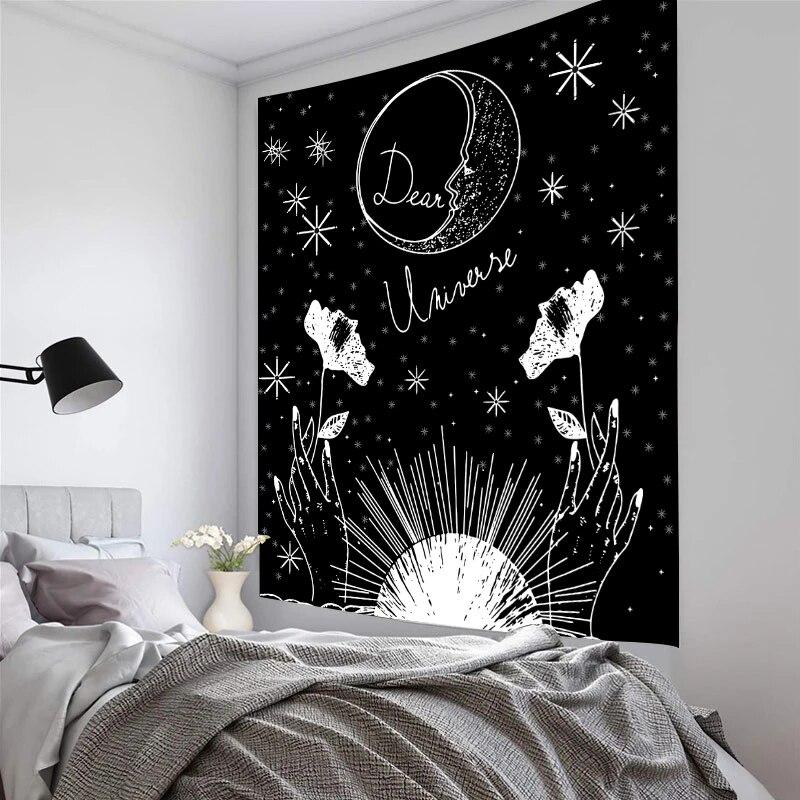 Mandala Karta Tarota Gobelin Wisząca na Ścianie Gobelin Słońce Księżyc Astrologia Czary Wróżenie Tkanina Dywan Dekoracja Domu