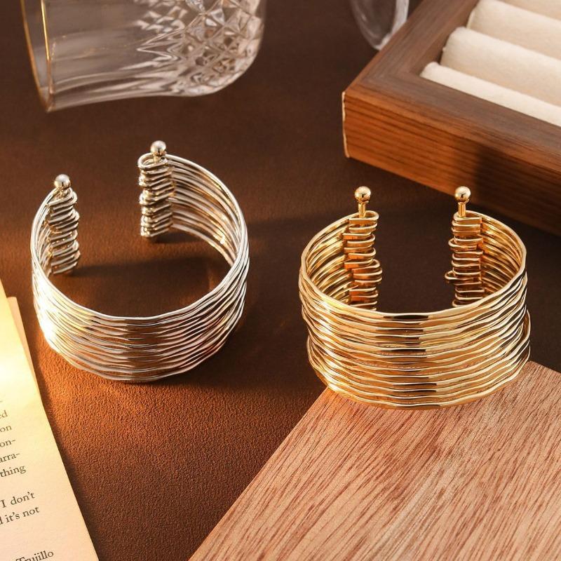 Multi-layer Corrugated C-shaped Opening Bracelet Cool Hip-hop Bracelet Cold Style Bracelet