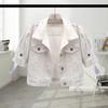 Women's Cropped Denim Jacket Short Sleeve Jean Jacket Lapel Button Down Trucker Coat Summer Casual White Thin Top