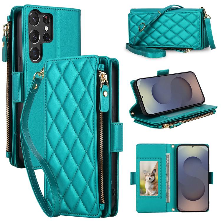 Crossbody Diamond 9 Card Slots Zipper Bag Vegan Leather Phone Case