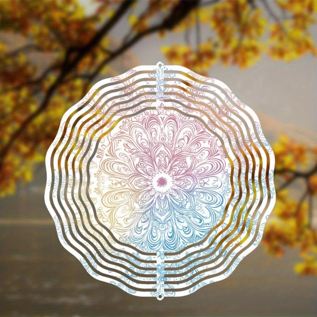 2D Colorful Mandala Wind Chime Metal Hanging Decor for Garden Yard Indoor Outdoor All Seasons Vibrant Floral Design No Electricity Needed