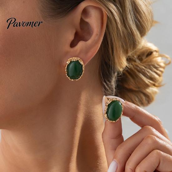 Täglicher Schmuck in Goldton 1 Paar Vintage Ovale Ohrstecker für Damen, Retro Statement Elegante Harz-Edelstein-Ohrringe, Rahmen Klobiger Stein