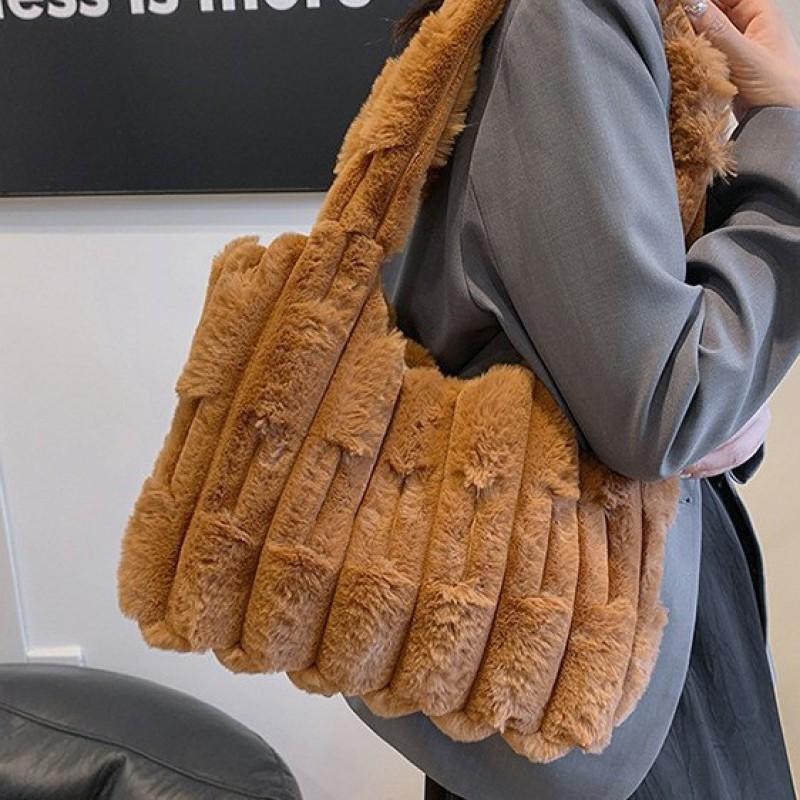 Korean Style Lazy Plush Bag Cute Fluffy Women's 2025 New Handbag Casual One-shoulder Tote