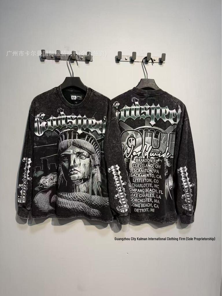 Godspeed Skull Rock Retro Pure Cotton Hoodie - Autumn/Winter American Style Streetwear for Men