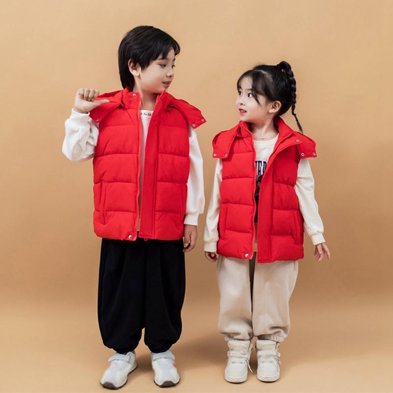 3-10 Years Kids Winter Warm Hooded Vest Sleeveless Zipper Coat