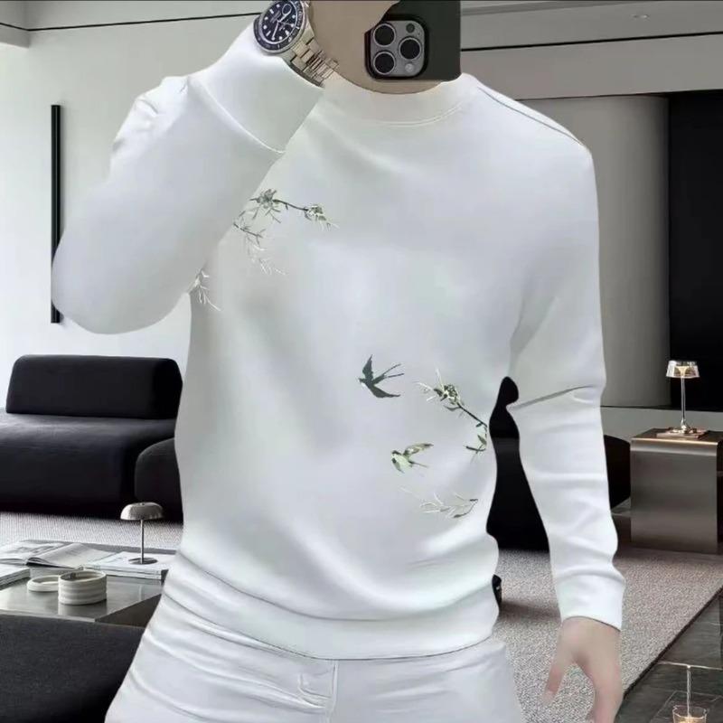 

Осень Зима Мужская Термо-толстовка Круглый вырез Свободный крой Длинный рукав Повседневная Мода Тренд Национальный Тренд Принт L белый