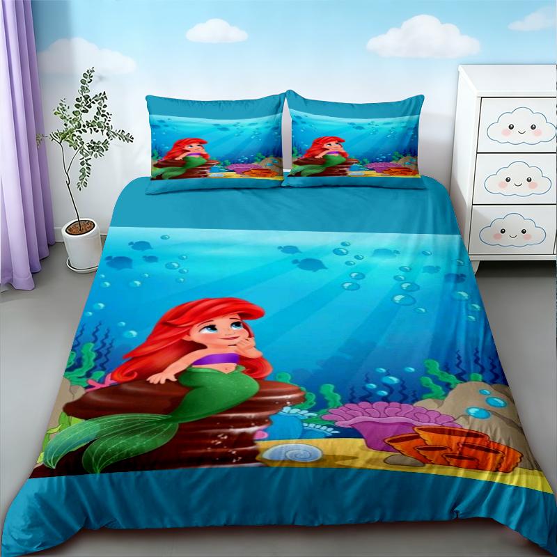Mermaid Duvet Cover Set Cartoon Beautiful Bedding Set Quilt Cover Queen King Size for Girl Bedroom Home Decor