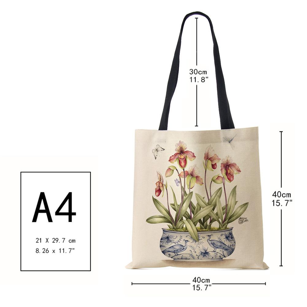 Plant Flowers Shopping Tote Bag Women Canvas Print Shoulder Bag Reusable Harajuku Large Capacity Travel School Handbag CLE