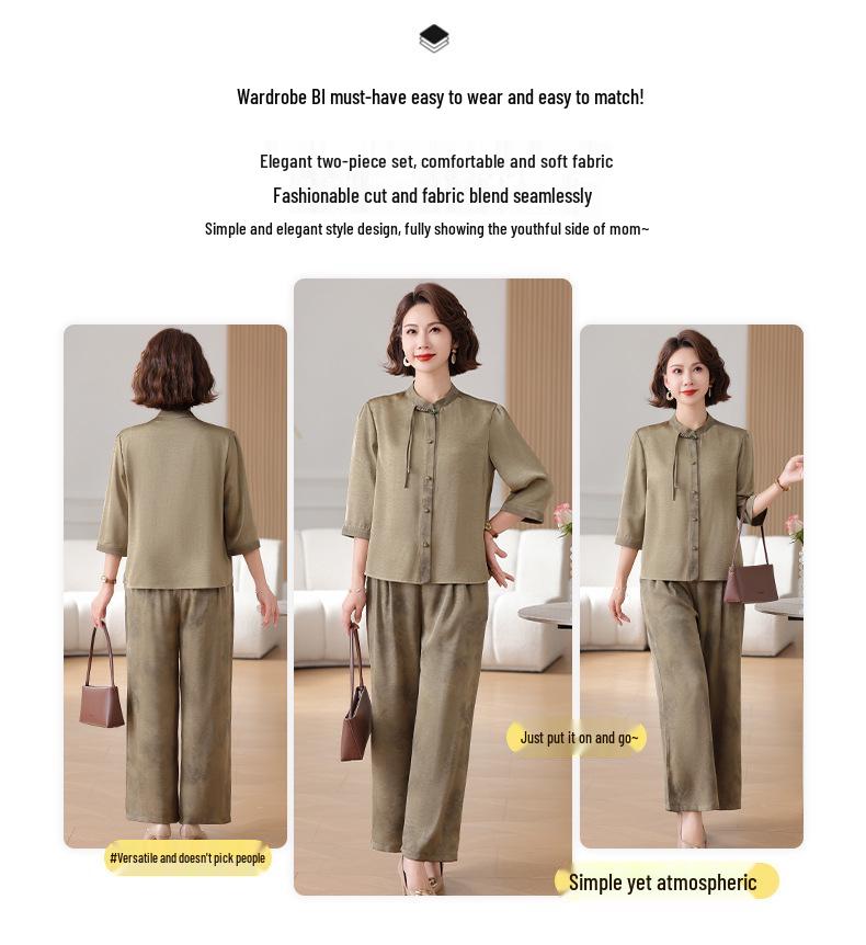 Summer 2026 Chinese Style Chiffon Suit for Stylish Middle-aged Women