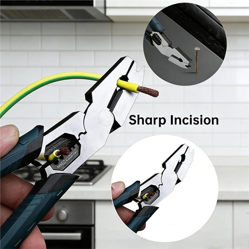 A96I-Compound Leverage Design 9-In-1 Multi-Function Cutting Pliers, Wire Puller Crimper For Outdoor For Repairs Cutter