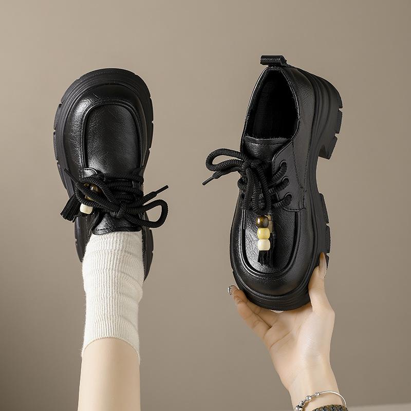 Leather platform women's new autumn retro small leather shoes, comfortable and versatile height-increasing single shoes