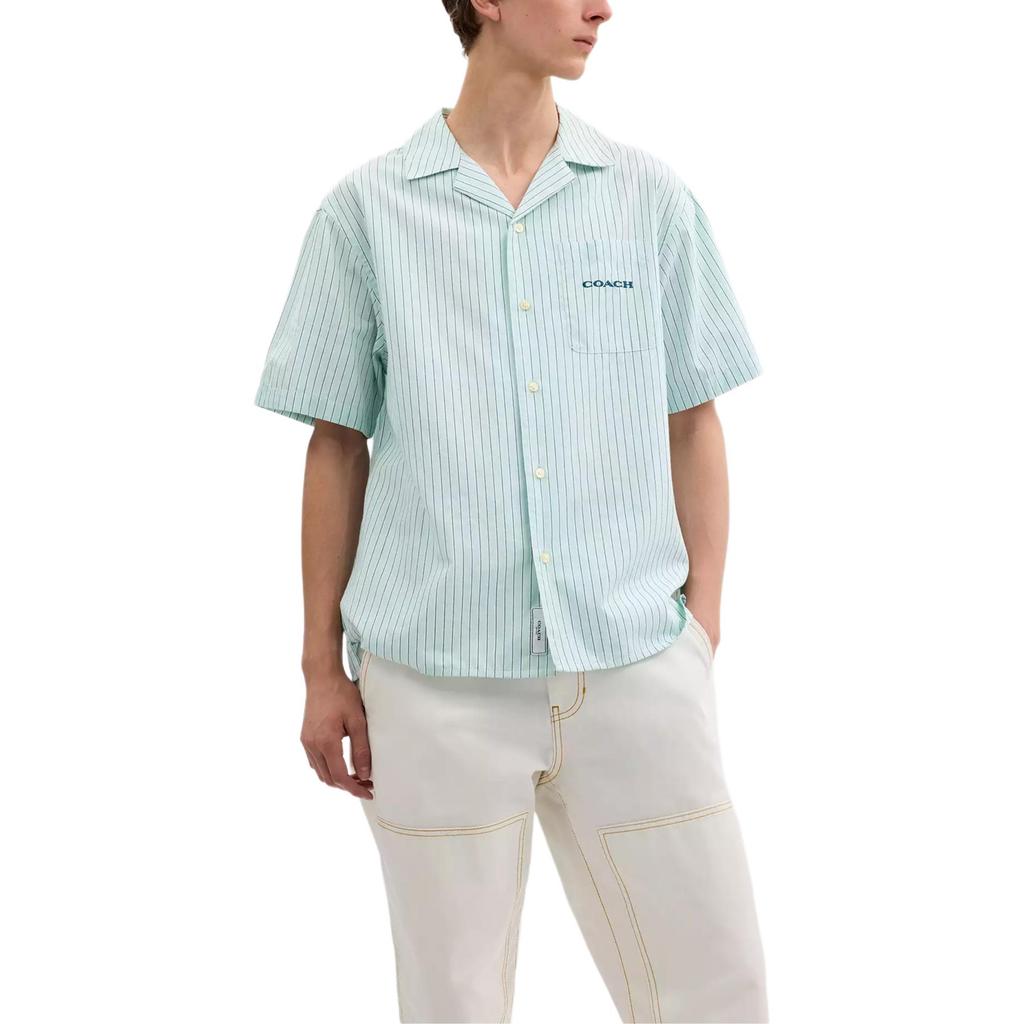 Coach Ss25 Striped Camping Chest Pocket Short Sleeve Shirt Men shirts Mint CY558-MNT