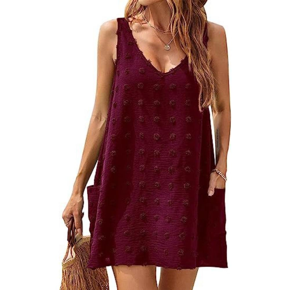 Women's Casual Summer Small Suspender Beach Cover Shirt V-neck Loose Vest Pocket