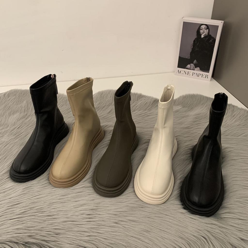 Thick-soled Martin boots women's new Chelsea boots in autumn and winter 2025 French thin small fragrant bare boots velvet short boots