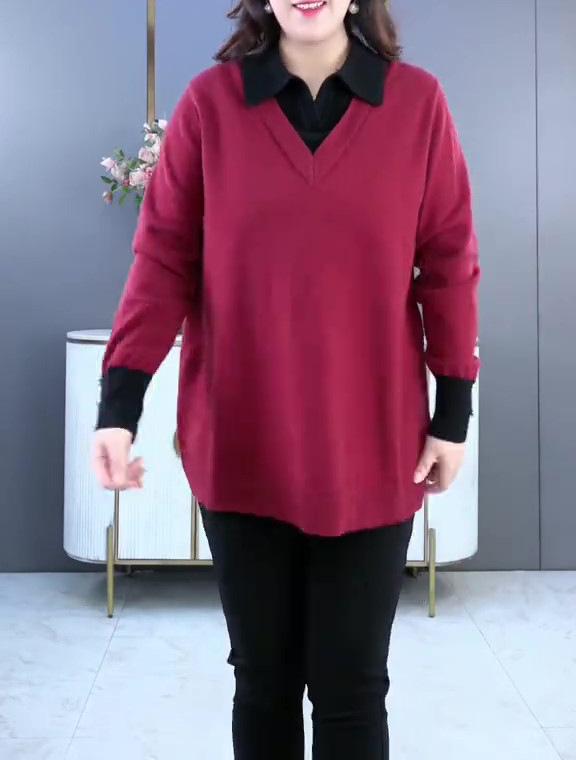 

Мягкий, эластичный свитер с длинным рукавом для женщин среднего и пожилого возраста - стильный и удобный для осени и зимы 5XL (Recommended 100-110kg)