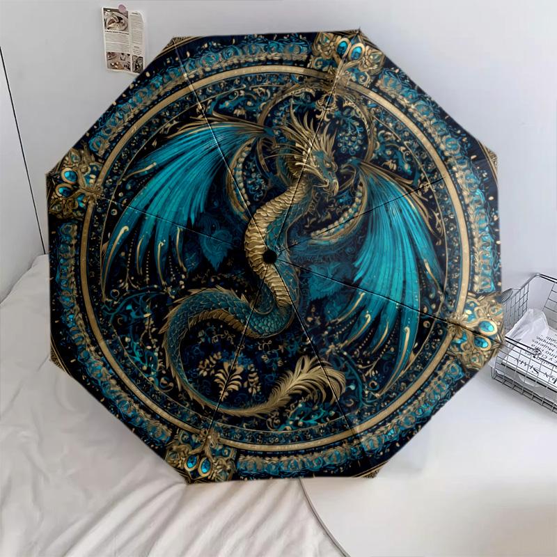 Dragon pattern, automatic folding umbrella, portable and foldable design, 8 ribs, a Christmas or birthday gift.