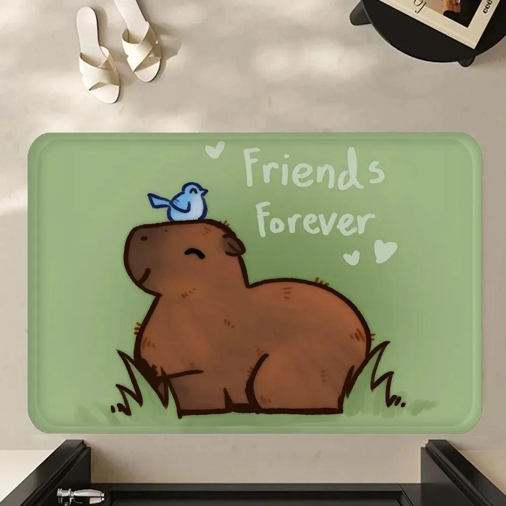 Cute Capybara Pattern Door Mat Polyester Kitchen Entryway Rug Bathroom Bedroom Entrance Doormat Indoor Outdoor Home Carpet
