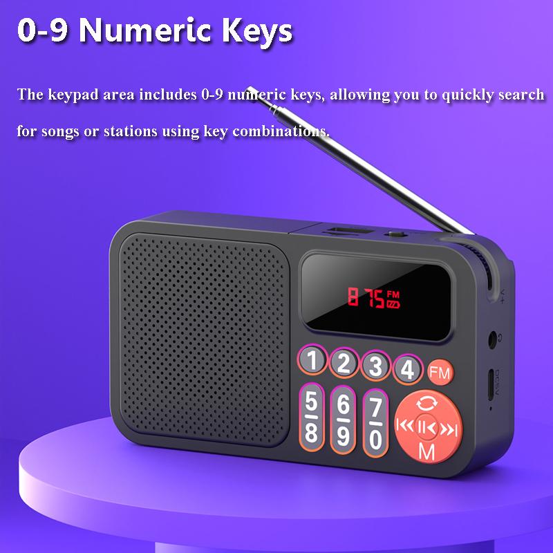 Mini Portable FM Radio HD LED Display Best Reception Radios Rechargeable Bluetooth Speaker Music Box Support TF Card USB AUX