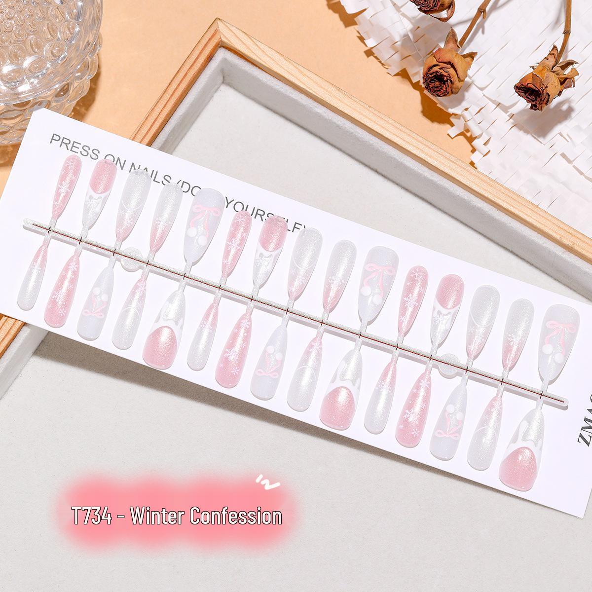 

Winter Romance Pink Snowflake 3D Cat Eye Nail Stickers Full Set XS/S/M