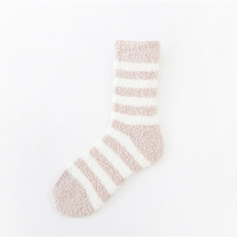 No hair loss sleep socks candy color striped coral fleece socks women's fleece thickened home floor socks