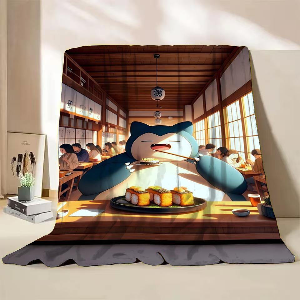 Pokemon Snorlax Flanelová Nadýchaná Fleece Deka pro Domov Ložnici Postel Pohovku Kancelář Dětská Přikrývka Dospělá Měkká Deka Dětský Roztomilý Dárek