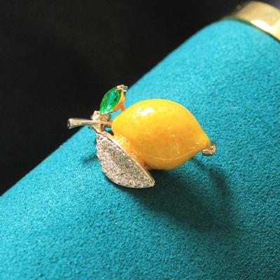 Brooch Pin Lemon Rhinestones Yellow Bright Luster Dripping Oil Brooch Clothes Decor
