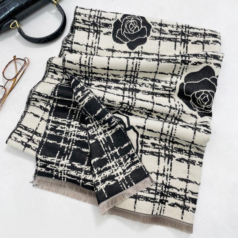 Autumn and winter imitation cashmere camellia scarf temperament versatile thickened warm outer shawl fashion scarf