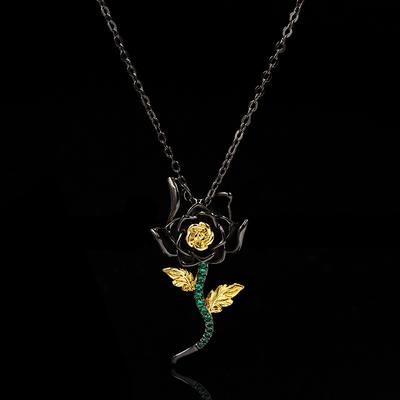 Colorful Natural Zircon Rose Pendant European and American Retro Tree Leaves Branch Color Necklace