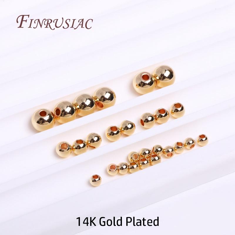 2/2.5/3/4/5/6MM Round Seamless Beads 14K Gold Plated Metal Smooth Spacer Beads For Bracelet High Quality DIY Jewelry Accessories