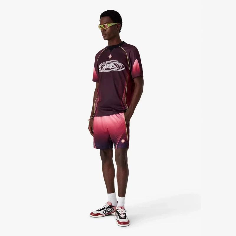 Marque tendance casablanca casa t-shirt de sport à manches courtes dégradé hommes et femmes shorts high street costume décontracté