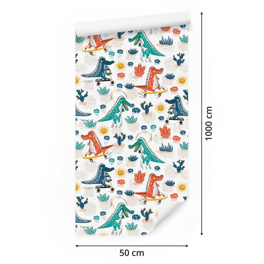 Crocodile Flowers and Skateboards Wallpaper for Living Room and Bedroom 50x1000