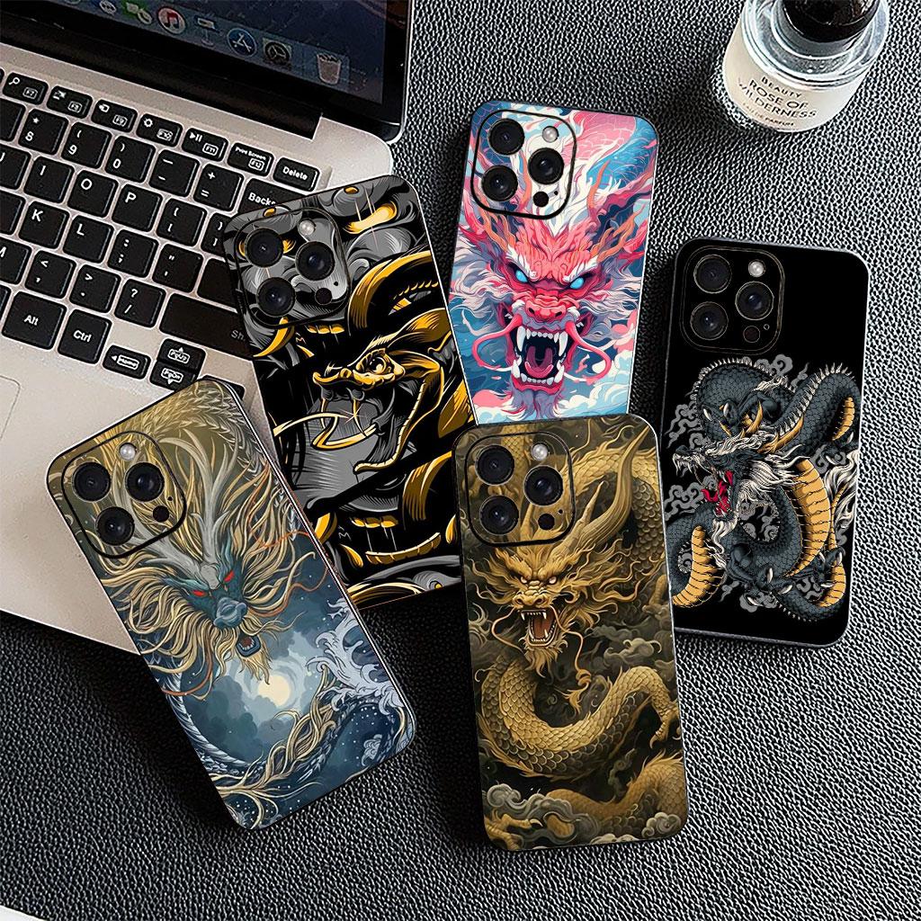 Black Dragon Chinese Loong Cover for Motorola Moto G82 G20 G22 G23 G32 G9 G8 G7 Power Plus G41 G52 G30 G71 E22 E13 E20 E32 Case