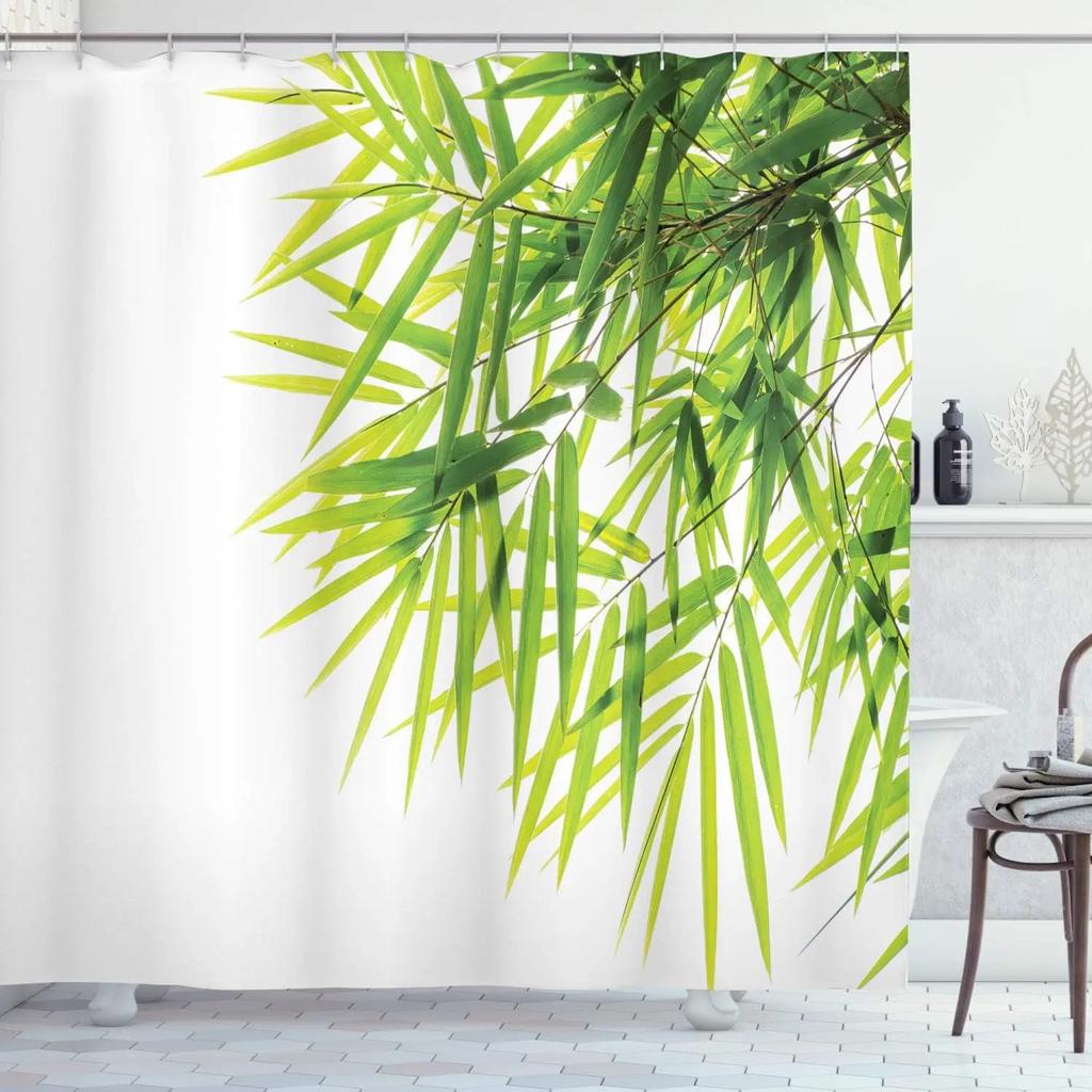 Unframed Bamboo Zen Shower Curtain Green Nature Forest Stone Spa Candle Summer Tropical Bamboo Forest Orchid Bathroom Decor With