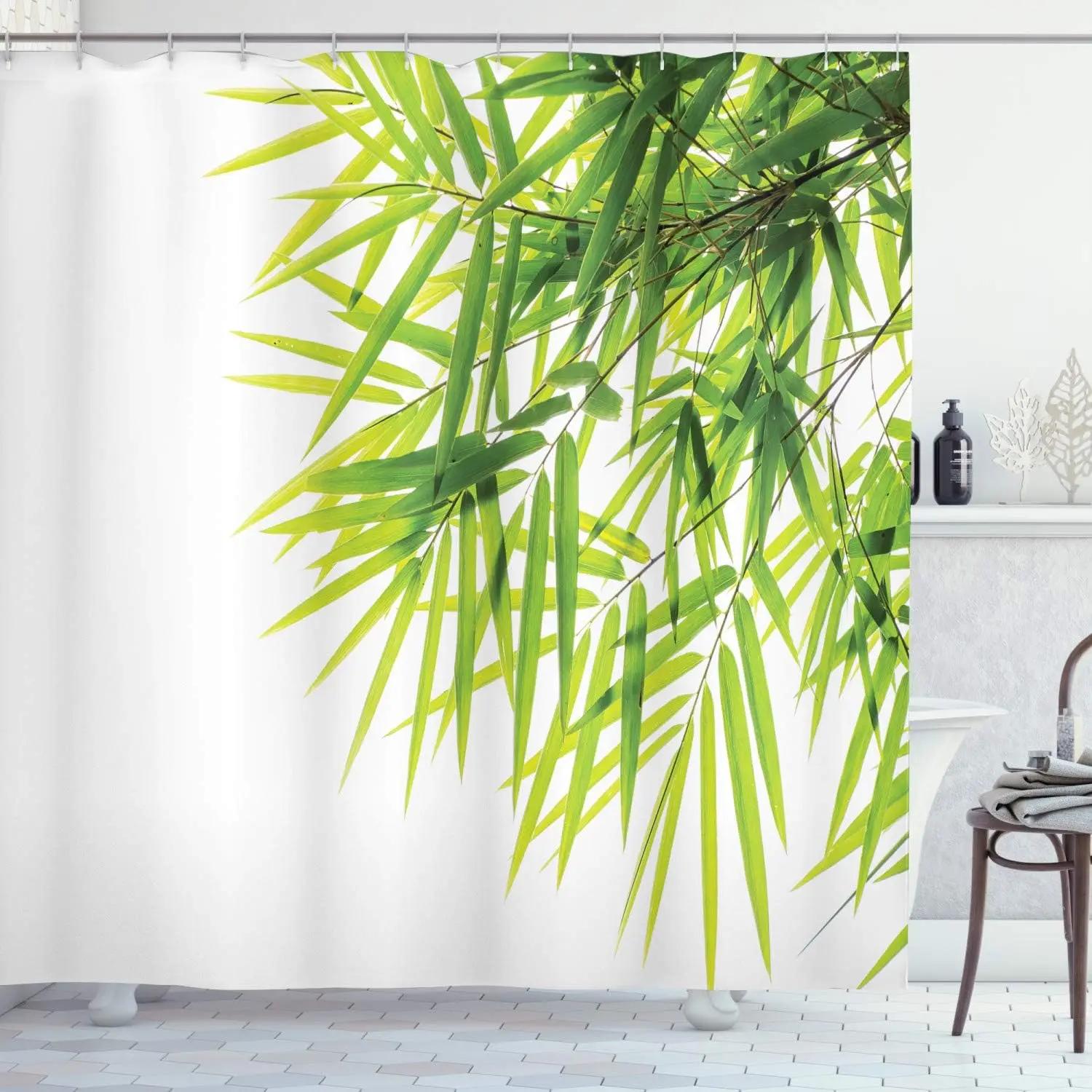 Unframed Bamboo Zen Shower Curtain Green Nature Forest Stone Spa Candle Summer Tropical Bamboo Forest Orchid Bathroom Decor With W60H190(CM)-1 Pcs