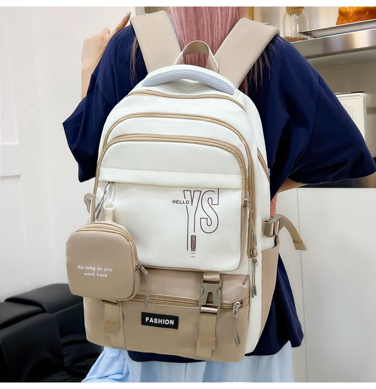 Korean-Style Color Block Backpack - Versatile, Fashionable, Large Capacity for Middle and High School Students