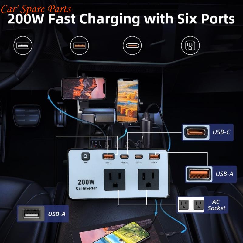 Y4UA Multifunctional 200W Car Power Inverter DC12V To AC110V with Double Outlets and USB Ports for Travel and Emergency Use