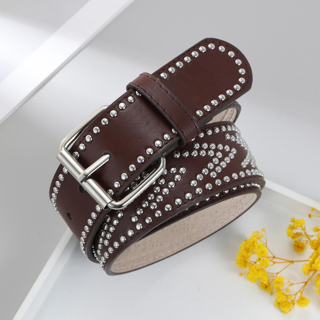 Ladies Pin Buckle Rivet Belt Casual Pu Belt Jeans Belt Support