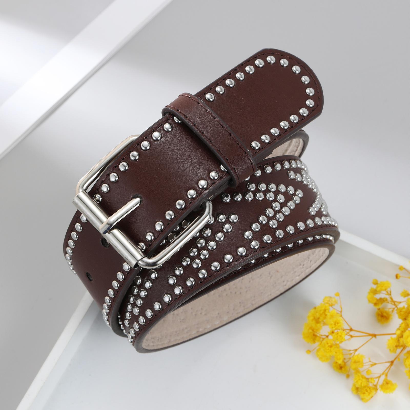 

Женский ремень с пряжкой-заклепкой, повседневный ремень из искусственной кожи, ремень для джинсов 112cm кофейный