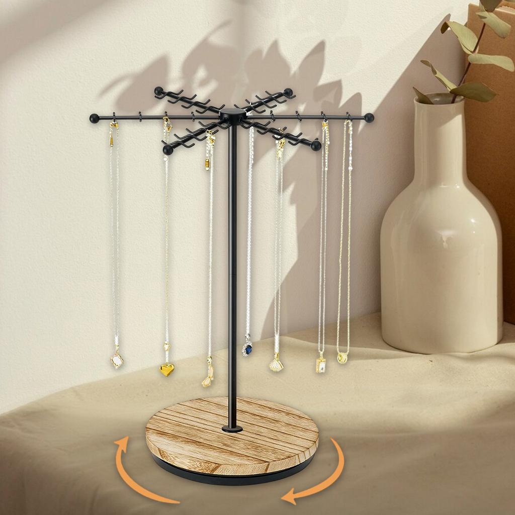 Metallhalsbandsställ med 48 krokar Roterande ställ för organisering och visning av halsband, örhängen och armband